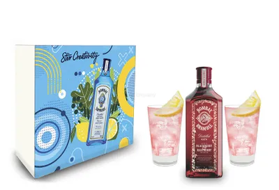 Produktbild von Bombay Bramble Geschenkset Gin 0,7l (37,5% Vol) + 2er Set Longdrink Glas / Gläser in Geschenkbox