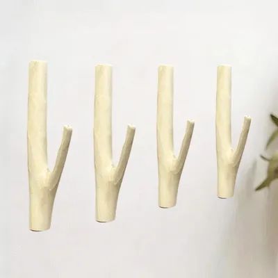 Immagine prodotto di Omgoods - Set di 4 ganci a parete in legno naturale, senza necessità di foratura