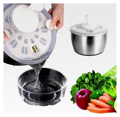Produktbild von Salattrockner und Salatschleuder - Großer Salatmixer mit drehbarem Griff aus Edelstahl