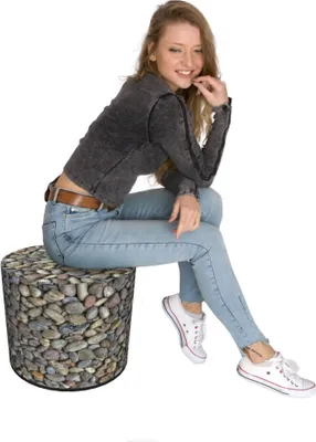 Produktbild von Bertoni Pouffe | Hocker | Stoffhocker | Ottomane | Sitzpouffe | D40 x 40 cm | Pouffe für Garten oder Wohnzimmer | Druck Kieselsteine