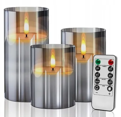 Produktbild von 3 LED-Kerzen, dekoratives Glas, Rauchdekor, Weihnachten