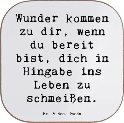 Produktbild von Mr. & Mrs. Panda Tischuntersetzer Spruch Wunder Hingabe - Weiß - Geschenk, Kinderaugen, Stimmung, Coaster, mutig, Untersetzer Gläser, Tasse, Magie, Gefühl, für, Glas