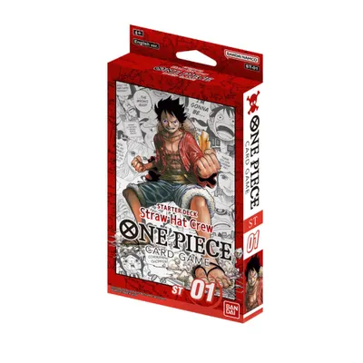 A product shot of a One Piece card game starter deck box.