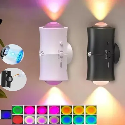 Image de Veilleuse LED - Appliques murales magnétiques - Détecteur de mouvement - Éclairage orientable vers le haut et vers le bas - Rechargeable - 1500 mAh - Lot de 2, noir