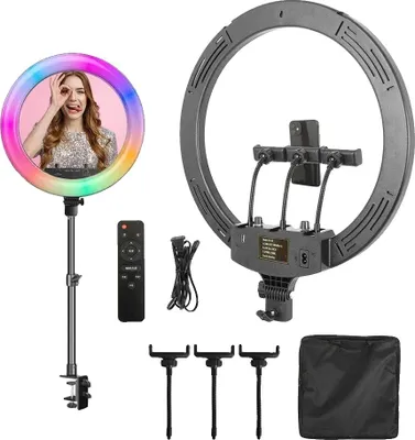Image de Anneau lumineux, luminosité réglable, rotation à 360 degrés, support en U