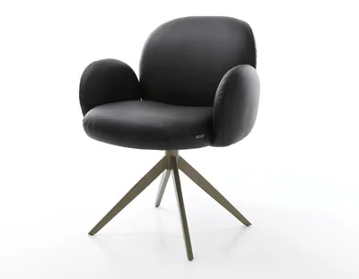 Produktbild von DELIFE Drehstuhl Nube-Flex mit Armlehnen Echt-Leder Schwarz Kreuzgestell breit Effektfinish Titan 360° drehbar Taschenfederkern