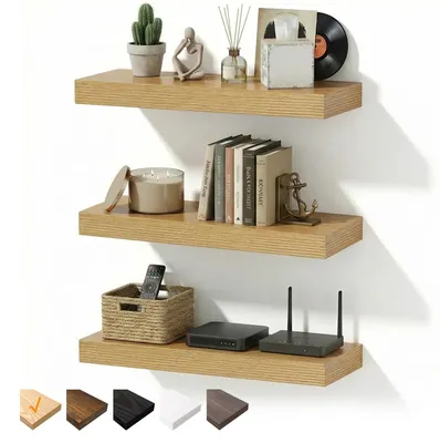 Image de Étagères murales de 40 cm, étagère suspendue en chêne avec fixations invisibles, étagère murale en MDF pour salle de bains, chambre, bureau, salon, cuisine, lot de 3, 40 x 23,5 x 3,8 cm