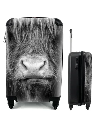 Produktbild von MuchoWow® Koffer Handgepäck Trolley Rollkoffer Kleine Reisekoffer mit 4 Rollen - Schottischer Highlander - Haare - Tiere - Cabin Size < 55x40x23 cm & 55x40x20 cm - Fotokoffer - Kabinenkoffer - Boardgepäck - Reise-Box - Reisekoffer - Reisegepäck - Koffer mit Bild - Trolley für Kinder