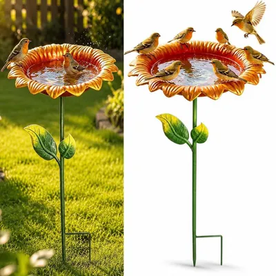 Immagine prodotto di Abbeveratoio per uccelli, vasca da bagno in metallo per esterni, resistente al gelo, decorazione da giardino
