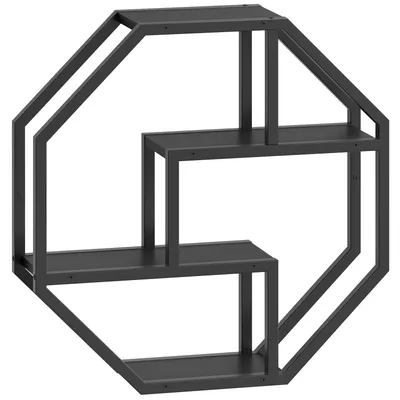 4-stöckige Wandregal, schwebend, 73x20x73 cm, schwarz, Metallrahmen
