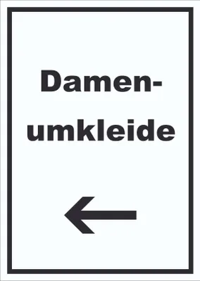 Produktbild von Damenumkleide Schild mit Text und Richtungspfeil links hochkant A6 Rückseite selbstklebend