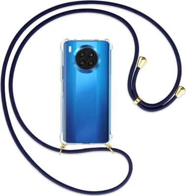 Produktbild von Handykette Backcover-Schutzhülle mit Band (Metall goldfarben) für Huawei nova 8i / Honor 50 Lite - dunkelblau