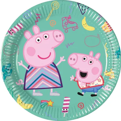 Produktbild von Procos 93488 - Party-Teller Peppa Wutz, Größe 20 cm, 8 Stück, Einwegteller aus Papier, Kindergeburtstag, Party-Geschirr,  Mix
