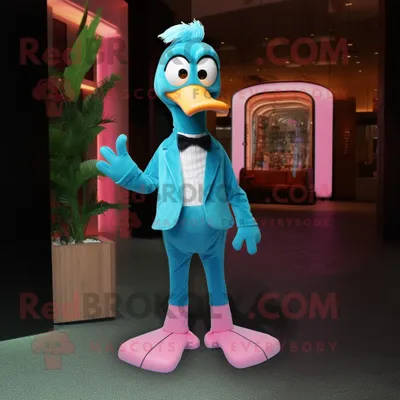 Produktbild von Blaugrüner REDBROKOLY Flamingo Maskottchen Kostüm mit Overall und Fliege