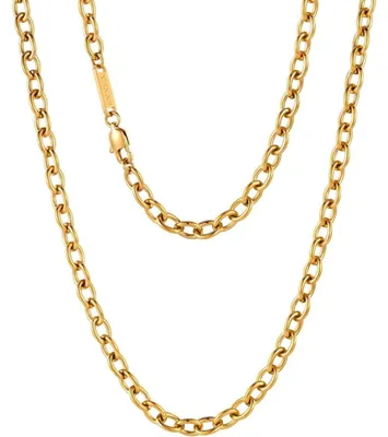 Productafbeelding van Kabelketting, halsketting, 18K goudkleurig, roestvrij staal, voor dames en heren, 2/3/6 mm breed, 45-65 cm lang, goudkleurig