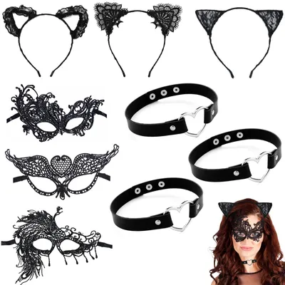Halloween-Set: 3 Spitzenmasken, 3 Stirnbänder, 3 Choker
