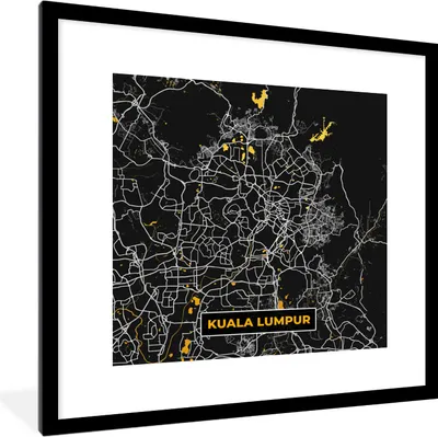Produktbild von MuchoWow® Gerahmtes Poster Kuala Lumpur - Stadtplan - Gold - Karte 40x40 cm - Poster mit Schwarzem Bilderrahmen Wandposter Rahmen Foto Bilder - Poster - Plakat im Rahmen