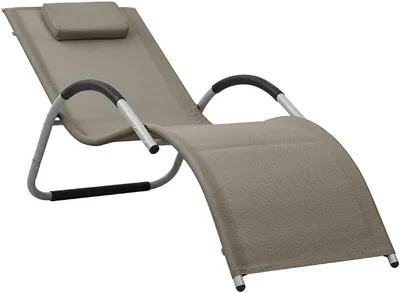 Productafbeelding van Tuinstoel, ligbed, textielstof, taupe en grijs, strandstoel, ligbed voor buiten, geschikt voor tuin, terras, balkon, zwembad