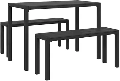 Imagen del producto de Conjunto de comedor para jardín de 3 piezas, color antracita. Juego de mobiliario moderno con mesa y 2 bancos para 4 personas. Conjunto de jardín resistente, fabricado en acero, ideal para terraza, balcón y jardín
