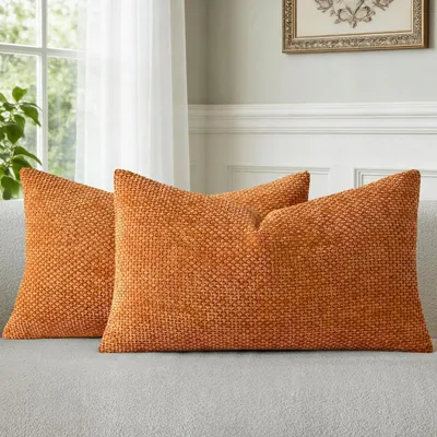 Immagine prodotto di Copricuscini 30x50 cm, colore arancione, tessuto in chenille, set da 2