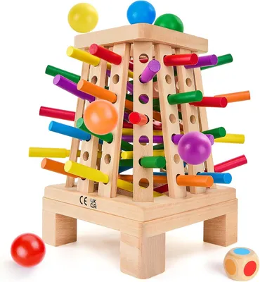 Produktbild von Montessori Spiel Brettspiel aus Holz, 36 Bunte Holzstäbchen Spiele, Lernspiele Feinmotorik und Mathe, Kinderspiele Gesellschaftsspiele Reisespiele