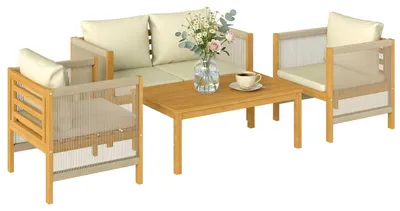 Produktbild von Seilgeflecht Lamellendesign, Gartensofa Set Akazienholz, Beige