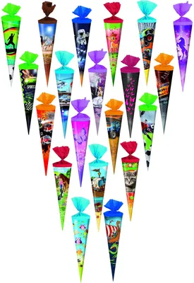 Produktbild von 20x Schultüte / Zuckertüte / Länge: 35cm / rund / 20 verschiedene Motive
