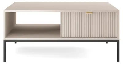 Produktbild von Möbae Lumina L104 Couchtisch Beige 104 cm – Wohnzimmertisch modern, mit Schublade, Stauraum, schwarze Beine