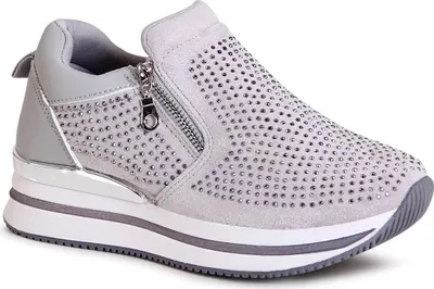 Produktbild von topschuhe24 2662 Damen Plateau Halbschuhe Keil Sneaker Glitzer, Farbe:Grau, Größe:37 EU