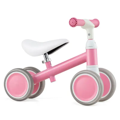 Image de Vélo d'exercice COSTWAY à partir de 1 an, Vélo d'apprentissage avec 4 roues, Jouet pour bébé avec poignée et siège réglables en hauteur, Vélo d'équilibre à glisser, cadeau