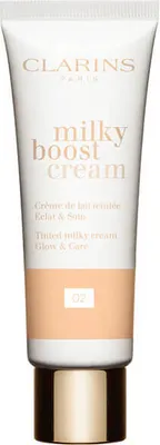Produktbild von Clarins Milky Boost Cream 02, BB Cream, 45 ml, Alle Hauttöne, Frauen, Jeder Hauttyp, Feuchtigkeitsspendend, Nährend, Glättend, Weichmachend
