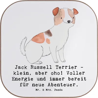 Produktbild von Mr. & Mrs. Panda Tischuntersetzer Jack Russell Terrier - Weiß - Geschenk, klein aber oho, Coaster, Untersetzer für Gläser, Hunderasse, Hund, abenteuerlustig, liebe zum