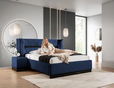 Produktbild von Polsterbett Doppelbett Set.1 HAMILTON 160x200cm Stoff Magic Velvet Dunkelblau