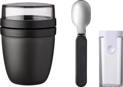 Produktbild von Mepal | Klapplöffel Set mit Lunchpot Mini Ellipse | praktischer Joghurt- & Müslibecher | Unterteilung für Joghurt & Müsli | geeignet für Gefrierschrank, Mikrowelle & Spülmaschine | Nordic Black