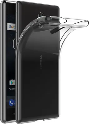A transparent phone case is shown on a black Nokia phone.