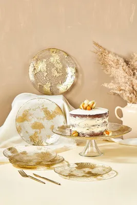 Image de Hermia Concept, Marmo - Transparent, set d'assiettes à dessert (7 pièces), transparent, verre, 21 x 21 cm