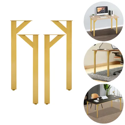 A collage showing desk legs and desks with the legs attached.