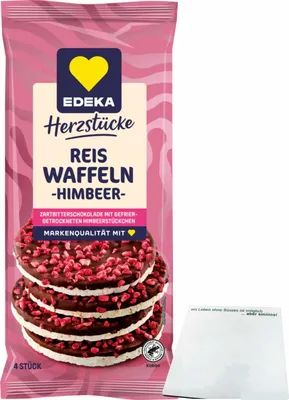Produktbild von Edeka Reiswaffeln Himbeer mit Zartbitterschokolade 4 Stück (64g Packung) + usy Block