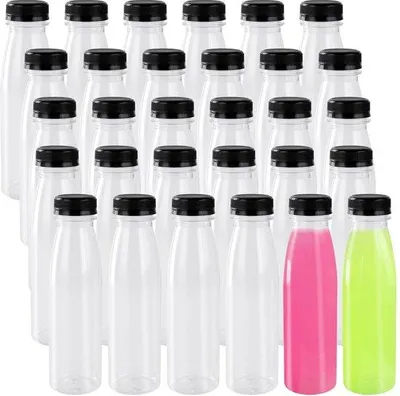 Produktbild von Transparente Druckgläser 30 Stück 300 ml - Leere Smoothie Gläser - Transparente Gläser - Schwarze Verschlüsse - Für Getränke - Getränkegläser