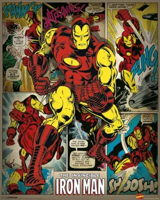 Retro Mini Poster Iron Man, 40x50 cm, Mehrfarbig