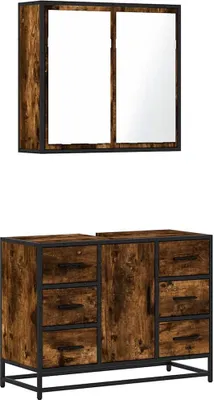 Produktbild von vidaXL 2-tlg. Badmöbel-Set Räuchereiche Holzwerkstoff