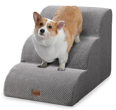 Immagine prodotto di Scala per cani con 3 gradini, colore grigio chiaro, ideale per cani di piccola taglia