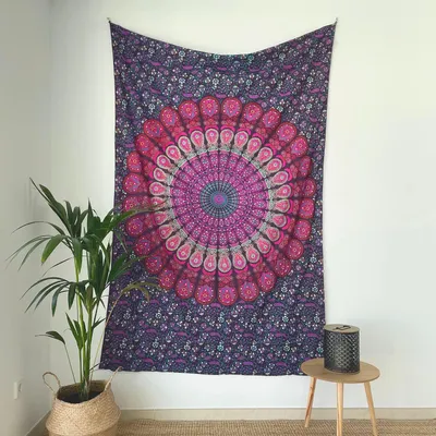 Imagen del producto de Alfombra de pared Mandala, 135x210 cm, 100% algodón, ideal para yoga y decoración