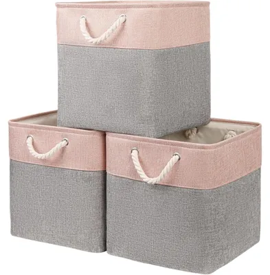 Productafbeelding van Opbergboxen van stof, 33x38x33 cm, grijs, set van 3