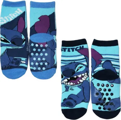 Produktbild von Disney Stitch Kinder lange ABS Socken Stopersocken anti Rutsch 2er Set – Bunt / 27/30
