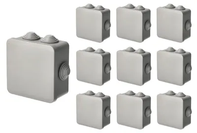 Image de Boîtier de distribution 10x pour montage en surface avec indice de protection IP, avec presse-étoupes, couvercle encliquetable, 94x94x47mm, IP55, gris, EDO777770, EDO Technic