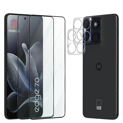Produktbild von 2-Pack Motorola Edge 70 Displayschutzfolie & 2-Pack Kameraschutz - Gehärtetes Glas 9H - Super Qualität 3D