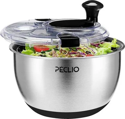 Produktbild von Salatmischer Edelstahl 18/10 mit Kurbelantrieb und 4,5 Liter Salatbehälter, Spülmaschinensicher
