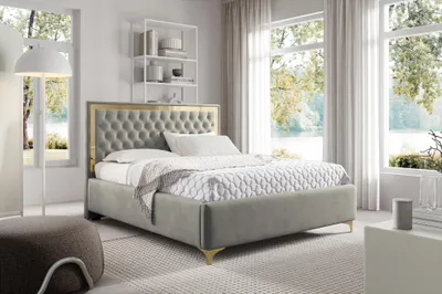 Produktbild von MEBLINI Arona Gold Polsterbett 180x200 mit Stauraum - Lattenrost und Bettkasten - Kopfteil Bett mit Stauraum - Doppelbett - Stauraumbett -  Betten - 180x200 - Grau Samt ohne Matratze