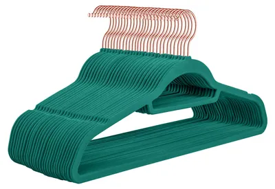 Produktbild von 30 Stück ABS-Kleiderbügel mit rutschfester, beflockter Oberfläche, nahtlose Verarbeitung, Aufbewahrung für Kleidung im Geschäft, magischer Kleiderständer für Zuhause, Pfauengrün, 42 cm